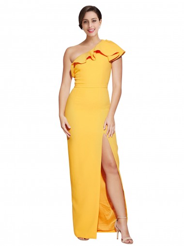Fábrica de Crepe Esticado Um Ombro Comprimento Chão Sem Mangas Bainha Longo Vestidos de Madrinha / Vestidos de Noite / Vestidos de Festa
