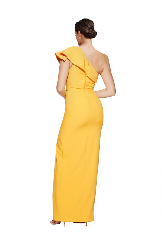 Fábrica de Crepe Esticado Um Ombro Comprimento Chão Sem Mangas Bainha Longo Vestidos de Madrinha / Vestidos de Noite / Vestidos de Festa