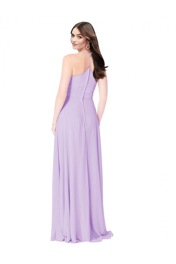 Fábrica de Chiffon Decote V Comprimento Chão Sem Mangas Açafrão Vestidos de Madrinha