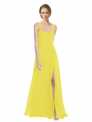 Fábrica de Chiffon Alças finas Comprimento Chão Sem Mangas Amarelo Vestidos de Madrinha