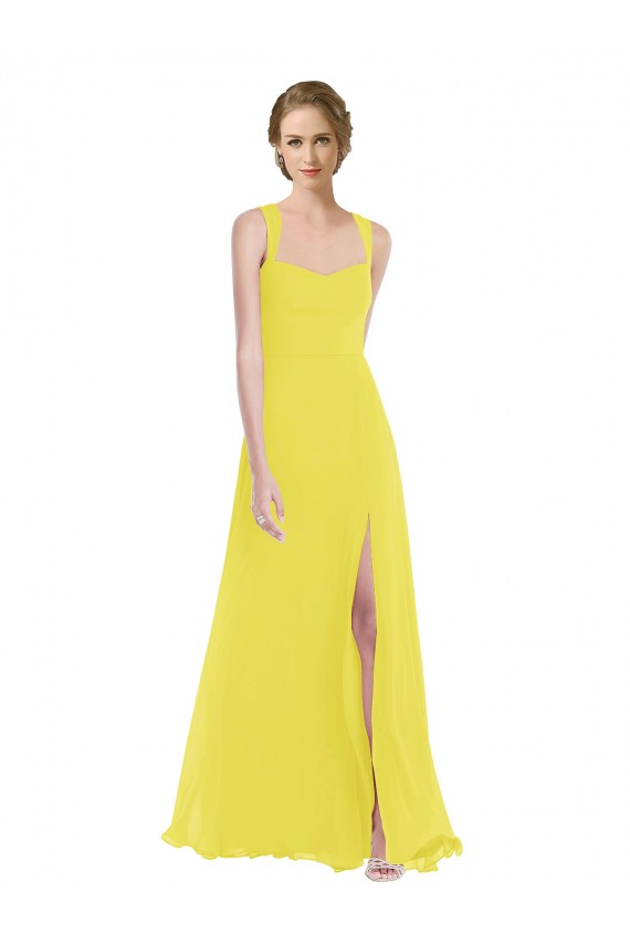 Fábrica de Chiffon Alças finas Comprimento Chão Sem Mangas Amarelo Vestidos de Madrinha