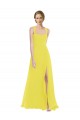 Fábrica de Chiffon Alças finas Comprimento Chão Sem Mangas Amarelo Vestidos de Madrinha