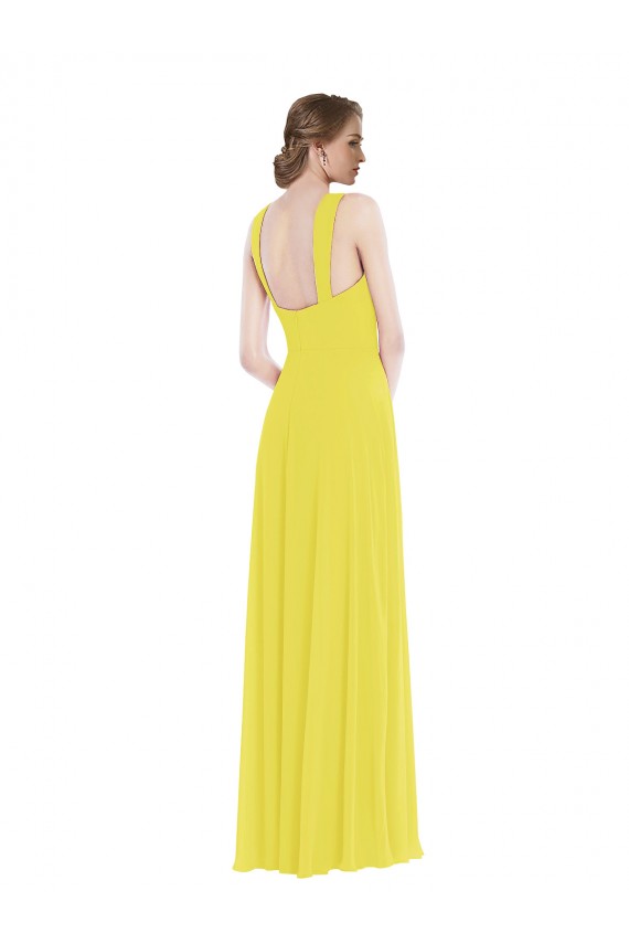 Fábrica de Chiffon Alças finas Comprimento Chão Sem Mangas Amarelo Vestidos de Madrinha