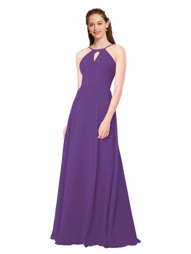 Fábrica de Chiffon Decote Alto Comprimento Chão Sem Mangas Bainha Longo Vestidos de Madrinha