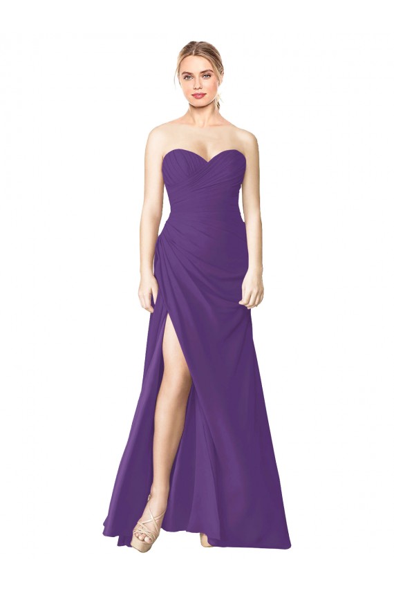 Fábrica de Lombar Chiffon Amor Comprimento Chão Sem Mangas Linha A Longo Vestidos de Madrinha