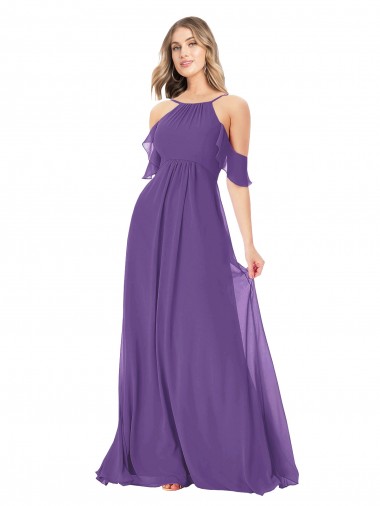 Fábrica de Chiffon Fora do Ombro Comprimento Chão Ombro Frio Linha A Vestidos de Madrinha