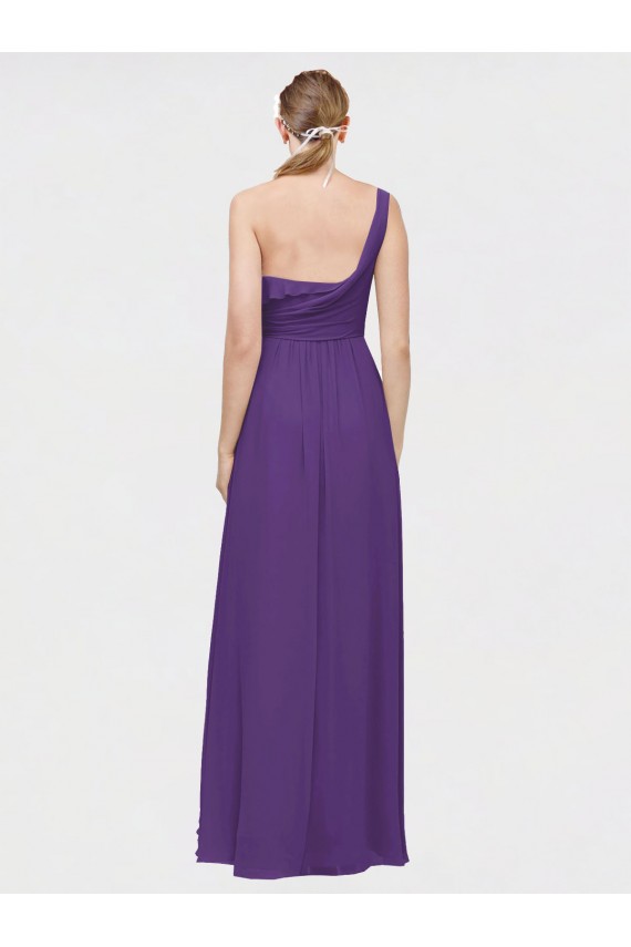Fábrica de Chiffon Um Ombro Comprimento Chão Sem Mangas Alto Baixo, Vestidos de Madrinha