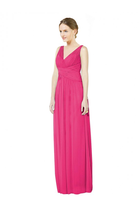 Fábrica de Costas em V Chiffon Decote V Comprimento Chão Sem Mangas Azaléia Vestidos de Madrinha