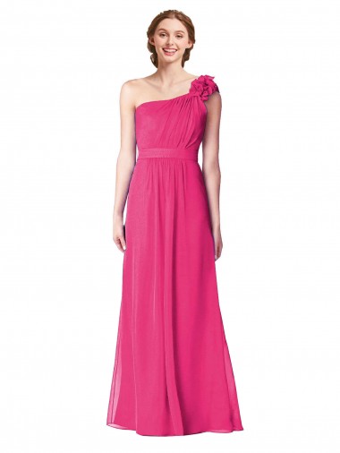 Fábrica de Chiffon Um Ombro Comprimento Chão Sem Mangas Azaléia Vestidos de Madrinha