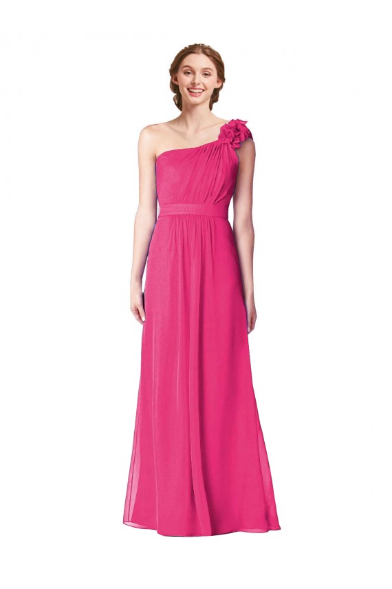 Fábrica de Chiffon Um Ombro Comprimento Chão Sem Mangas Azaléia Vestidos de Madrinha