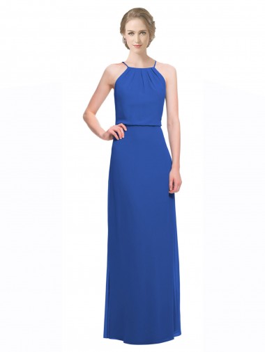 Fábrica de Lombar Chiffon Alças finas Comprimento Chão Sem Mangas Linha A Longo Vestidos de Madrinha