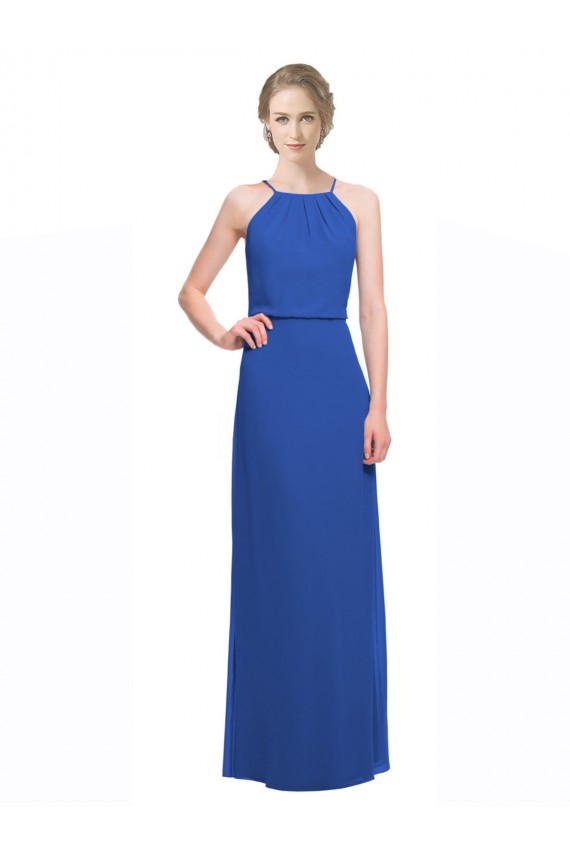 Fábrica de Lombar Chiffon Alças finas Comprimento Chão Sem Mangas Linha A Longo Vestidos de Madrinha