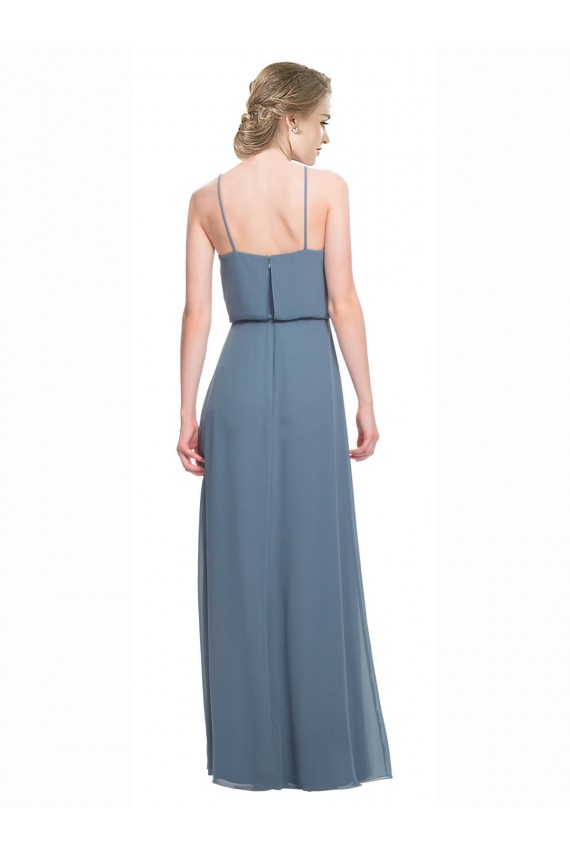 Fábrica de Lombar Chiffon Alças finas Comprimento Chão Sem Mangas Linha A Longo Vestidos de Madrinha