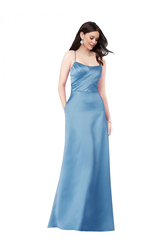 Fábrica de Criss Cruz Cetim Alças finas Comprimento Chão Sem Mangas Vestidos de Madrinha / Vestidos de Noite / Vestidos de Festa