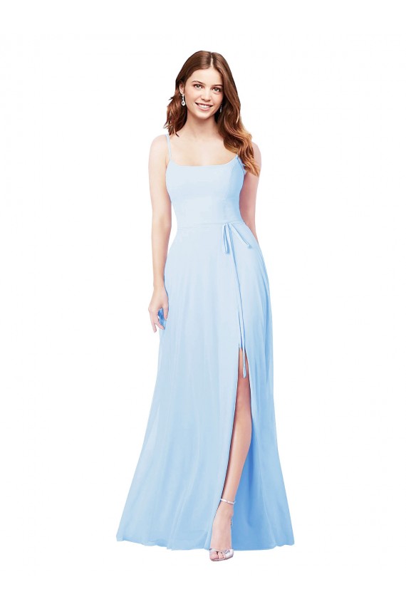 Fábrica de Chiffon Alças finas Comprimento Chão Sem Mangas Bainha Longo Vestidos de Madrinha