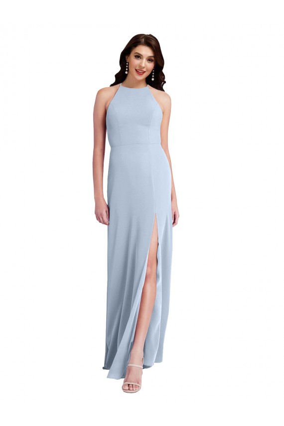 Fábrica de Criss Cruz Crepe Esticado Cabeçada Comprimento Chão Sem Mangas Bainha Vestidos de Madrinha / Vestidos de Noite / Vestidos de Festa