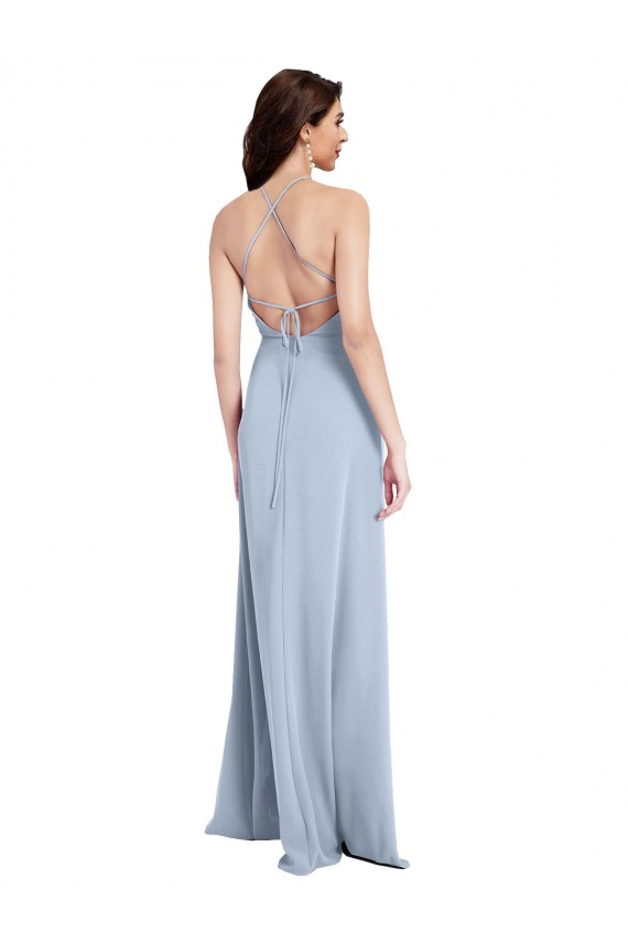 Fábrica de Criss Cruz Crepe Esticado Cabeçada Comprimento Chão Sem Mangas Bainha Vestidos de Madrinha / Vestidos de Noite / Vestidos de Festa