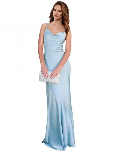 Fábrica de Criss Cruz Cetim Sedoso Decote Capuz Comprimento Chão Sem Mangas Longo Vestidos de Madrinha / Vestidos de Noite / Vestidos de Festa