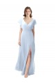 Fábrica de Abrir de volta Chiffon Decote V Comprimento Chão Mangas Esvoaçantes Longo Vestidos de Madrinha
