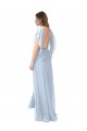 Fábrica de Abrir de volta Chiffon Decote V Comprimento Chão Mangas Esvoaçantes Longo Vestidos de Madrinha
