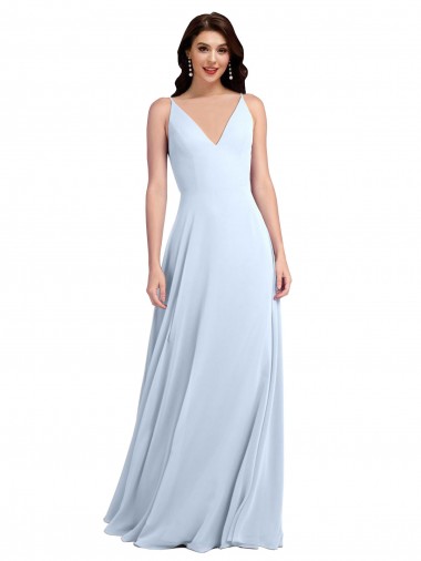 Fábrica de Costas em V Chiffon Decote V Comprimento Chão Sem Mangas Longo Vestidos de Festa