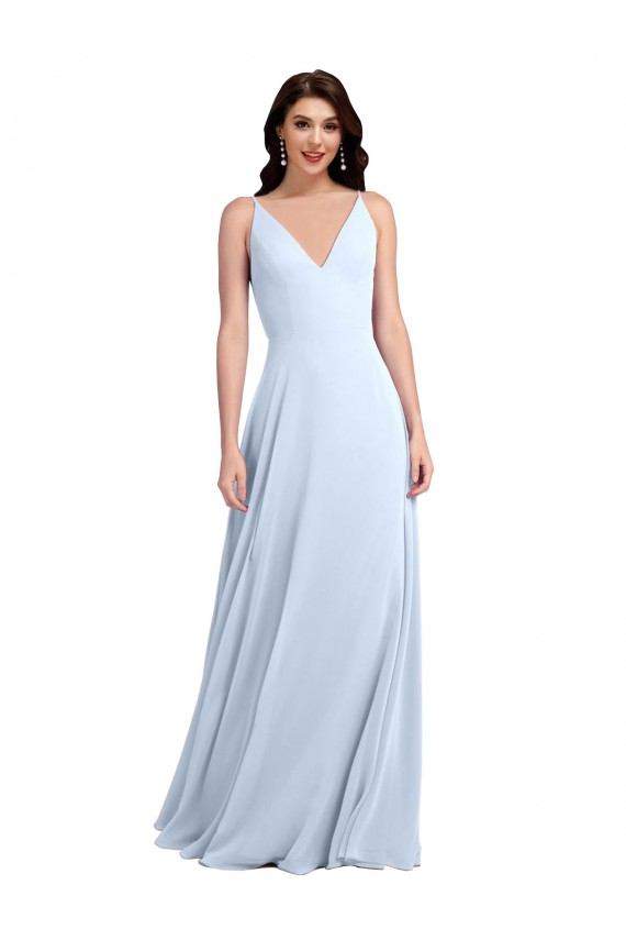 Fábrica de Costas em V Chiffon Decote V Comprimento Chão Sem Mangas Longo Vestidos de Festa