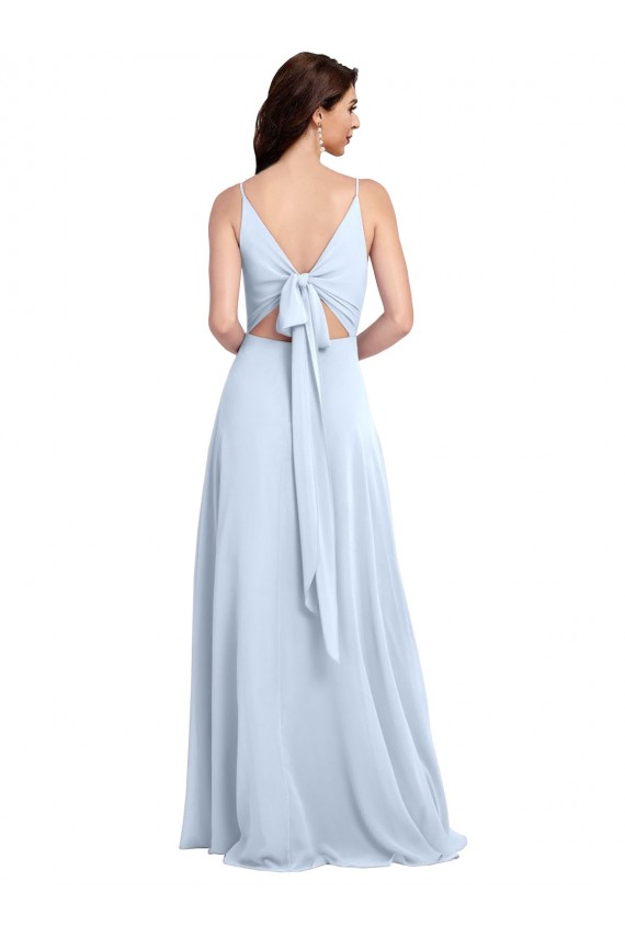 Fábrica de Costas em V Chiffon Decote V Comprimento Chão Sem Mangas Longo Vestidos de Festa