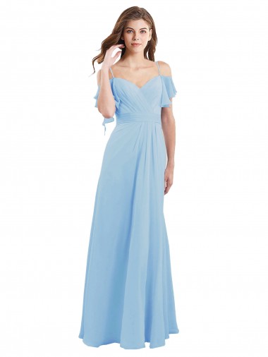 Fábrica de Lombar Chiffon Alças finas Comprimento Chão Ombro Frio Vestidos de Madrinha