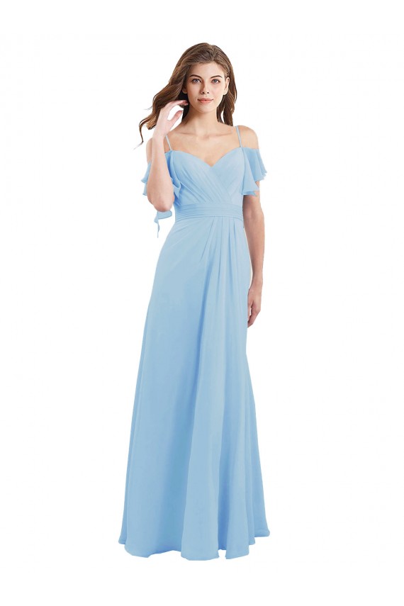 Fábrica de Lombar Chiffon Alças finas Comprimento Chão Ombro Frio Vestidos de Madrinha