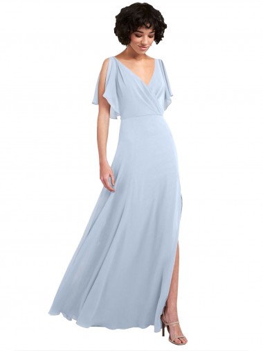 Fábrica de Costas em V Chiffon Decote V Comprimento Chão Mangas Esvoaçantes, Mangas Divididas Longo Vestidos de Madrinha