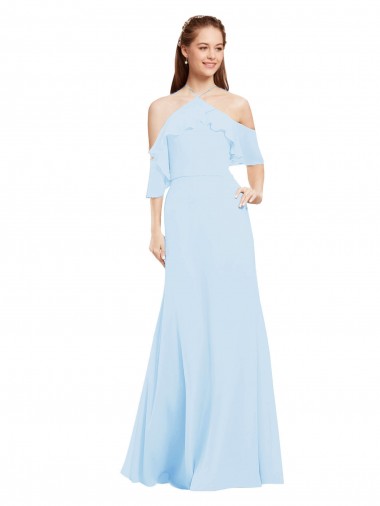 Fábrica de Chiffon Cabeçada Comprimento Chão Ombro Frio Longo Vestidos de Madrinha