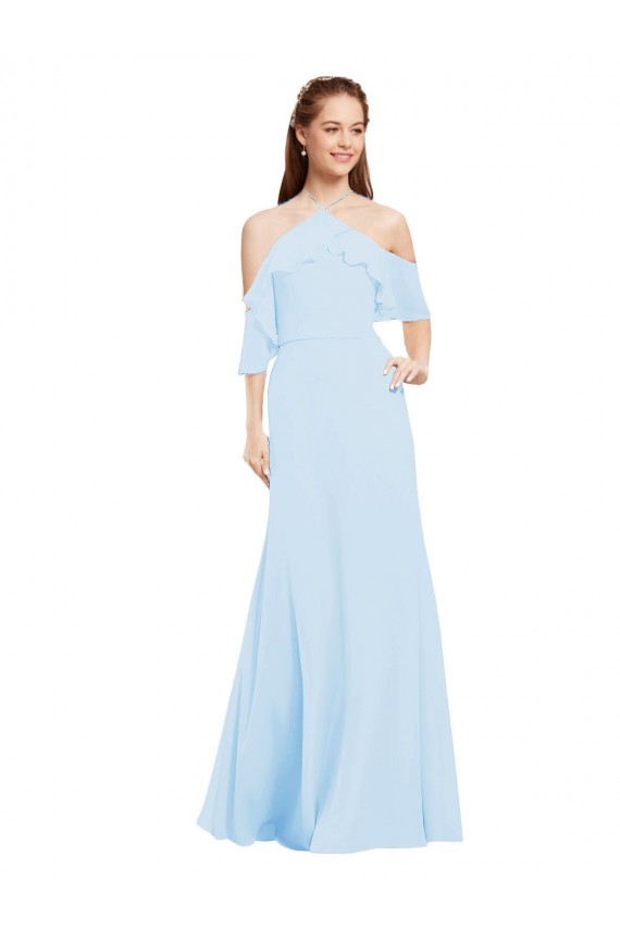 Fábrica de Chiffon Cabeçada Comprimento Chão Ombro Frio Longo Vestidos de Madrinha