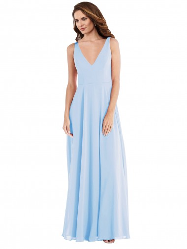 Fábrica de Chiffon Decote V Comprimento Chão Sem Mangas Vestido de Madrinha