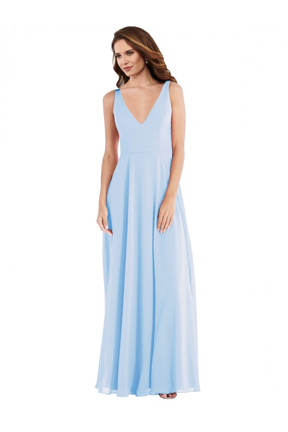 Fábrica de Chiffon Decote V Comprimento Chão Sem Mangas Vestido de Madrinha