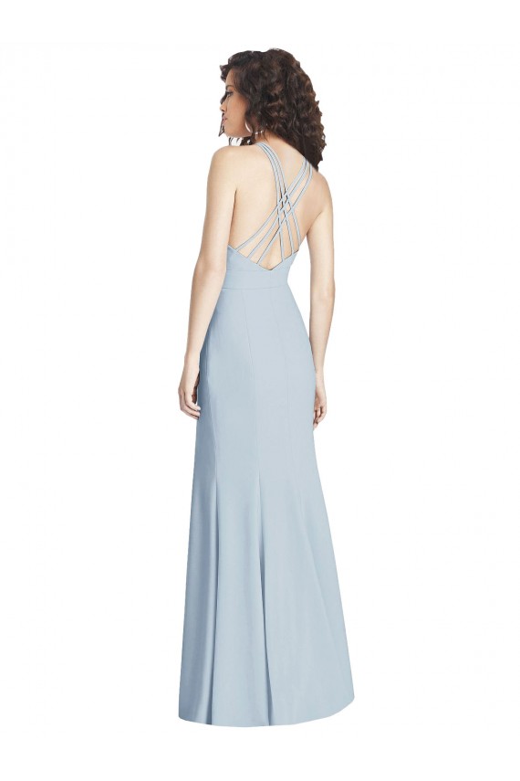 Fábrica de Criss Cruz Crepe Esticado Cabeçada Comprimento Chão Sem Mangas Vestidos de Madrinha / Vestidos de Festa
