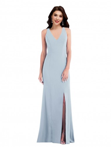 Fábrica de Criss Cruz Crepe Esticado Decote V Comprimento Chão Sem Mangas Vestidos de Madrinha / Vestidos de Festa