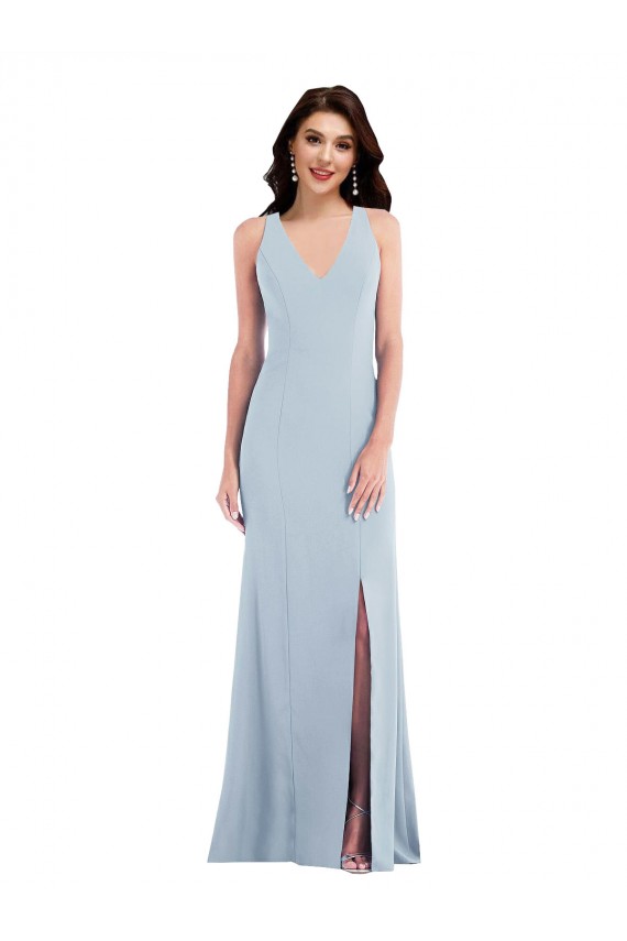 Fábrica de Criss Cruz Crepe Esticado Decote V Comprimento Chão Sem Mangas Vestidos de Madrinha / Vestidos de Festa