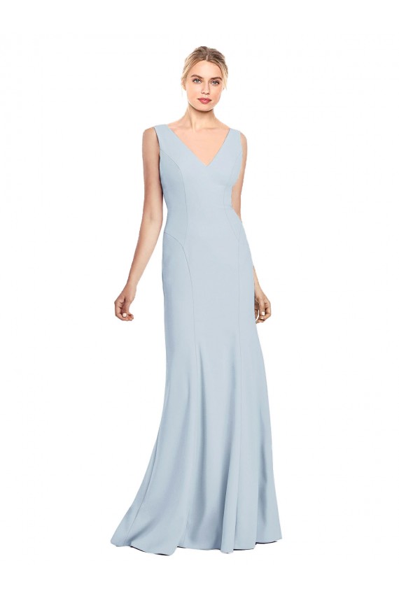 Fábrica de Lombar Crepe Esticado Decote V Comprimento Chão Sem Mangas Vestidos de Madrinha / Vestidos de Festa