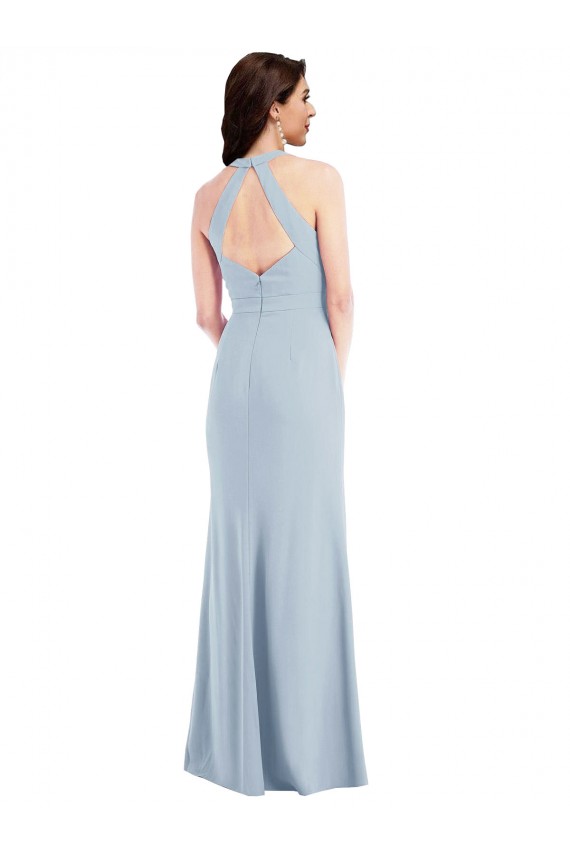 Fábrica de Abrir de volta Crepe Esticado Cabeçada Comprimento Chão Sem Mangas Linha A Longo Vestidos de Madrinha / Vestidos de Noite / Vestidos de Festa