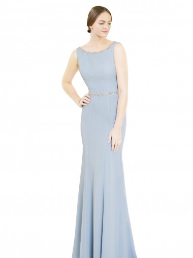 Fábrica de Lombar Chiffon Decote Barco Comprimento Chão Sem Mangas Linha A Vestidos de Madrinha