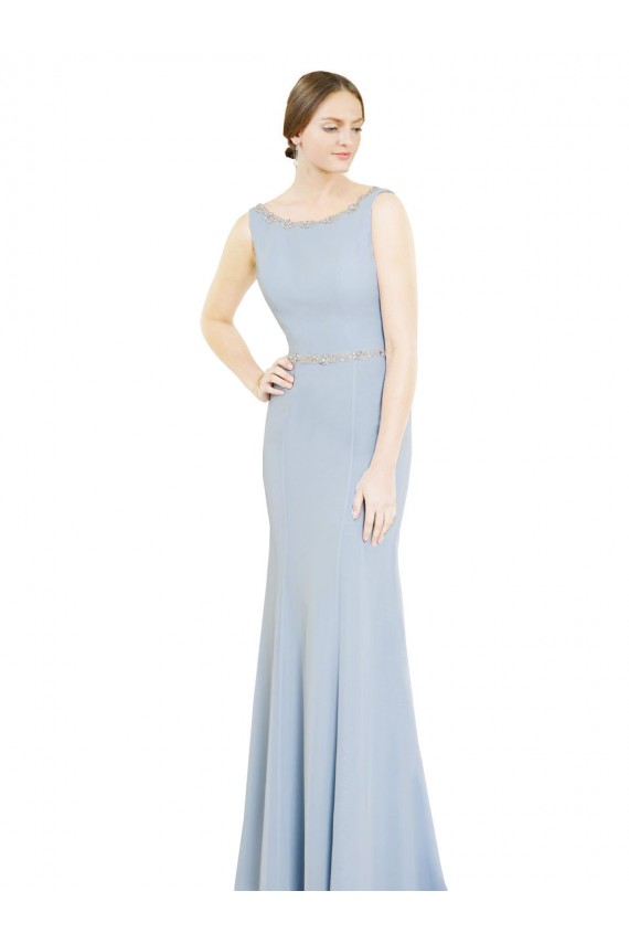 Fábrica de Lombar Chiffon Decote Barco Comprimento Chão Sem Mangas Linha A Vestidos de Madrinha