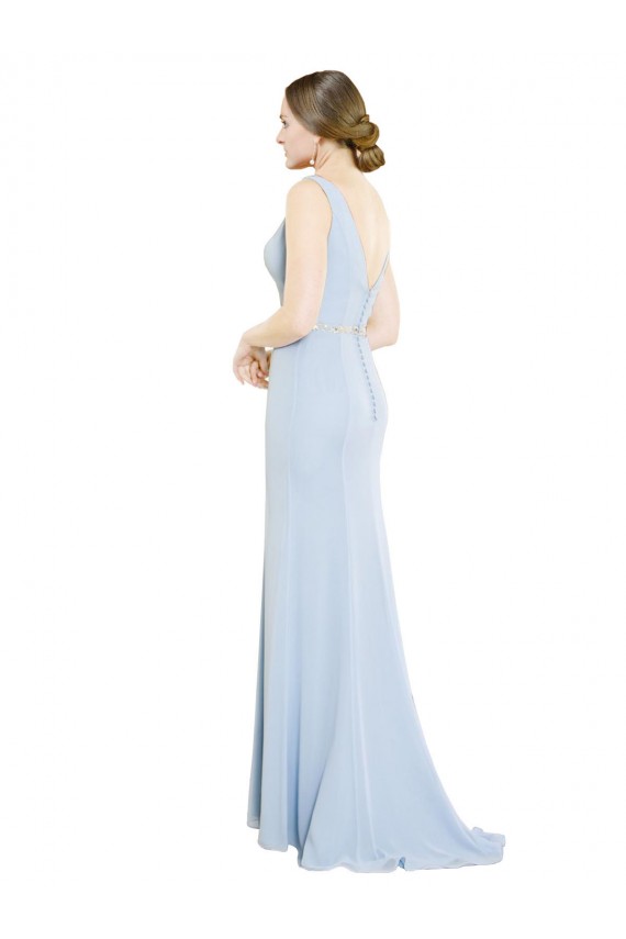 Fábrica de Lombar Chiffon Decote Barco Comprimento Chão Sem Mangas Linha A Vestidos de Madrinha