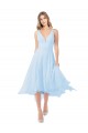 Fábrica de Buraco da fechadura Chiffon Decote V Comprimento Midi Sem Mangas Vestidos de Madrinha / Vestidos de Cocktail / Vestidos de Homecoming