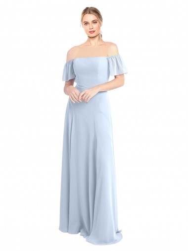 Fábrica de Costas em V Chiffon Fora do Ombro Comprimento Chão Mangas Esvoaçantes Vestidos de Madrinha