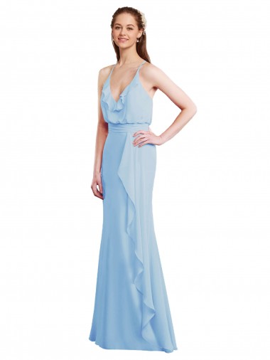 Fábrica de Criss Cruz Chiffon Alças finas Comprimento Chão Sem Mangas Sereia Vestidos de Madrinha