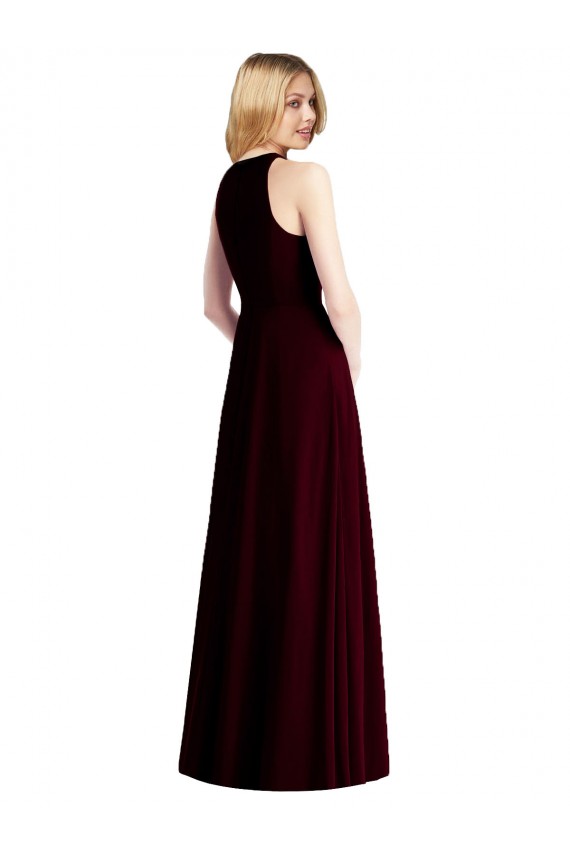 Fábrica de Chiffon Cabeçada Comprimento Chão Sem Mangas Trombeta Longo Vestidos de Madrinha