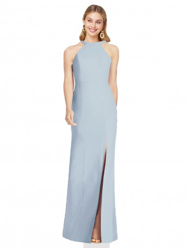 Fábrica de Abrir de volta Crepe Esticado Cabeçada Comprimento Chão Sem Mangas Longo Vestidos de Madrinha / Vestidos de Noite
