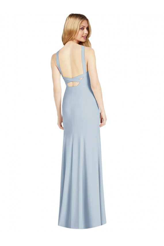Fábrica de Abrir de volta Crepe Esticado Cabeçada Comprimento Chão Sem Mangas Longo Vestidos de Madrinha / Vestidos de Noite