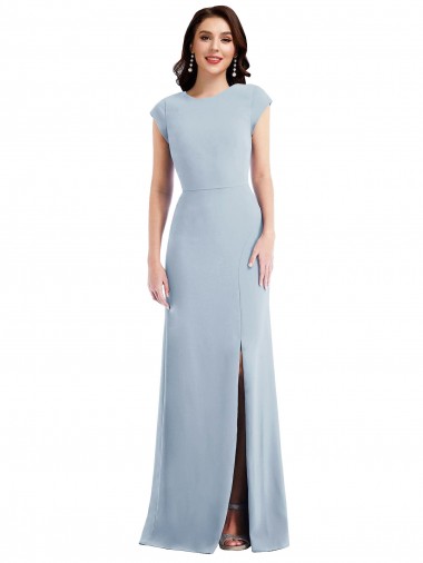 Fábrica de Abrir de volta Crepe Esticado Comprimento Chão Mangas Curtas Vestidos de Madrinha / Vestidos de Noite / Vestidos de Festa