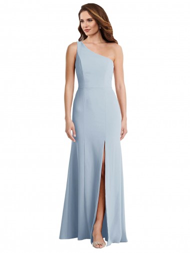 Fábrica de Crepe Esticado Um Ombro Comprimento Chão Sem Mangas Trombeta Vestidos de Madrinha / Vestidos de Noite / Vestidos de Festa